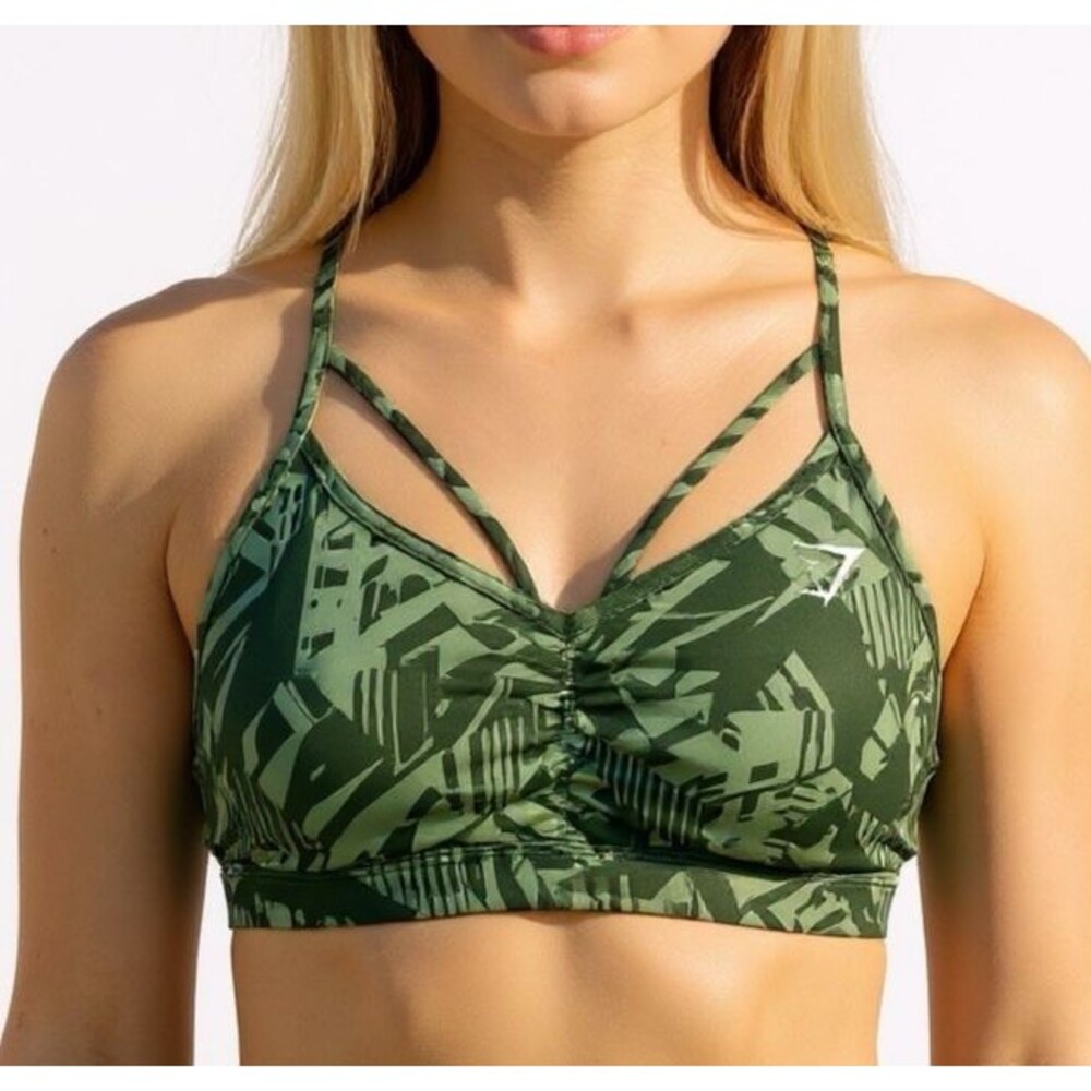 Gymshark GS Power Sports Bra Green Print Women Medium Athleisure Tank